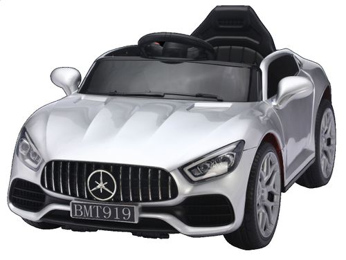 מכונית ממונעת 12V בדמות מרצדס GT עם גלגלי EVA, צלילים, אורות ושלט רחוק - כסוף מטאלי