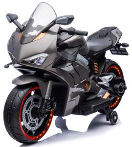 אופנוע ענק ממונע 24V דמוי דוקאטי, נסיעה קדימה/אחורה, מולטימדיה ואורות בגלגלים - אפור