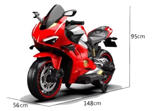 אופנוע ענק ממונע 24V דמוי דוקאטי, נסיעה קדימה/אחורה, מולטימדיה ואורות בגלגלים - אפור