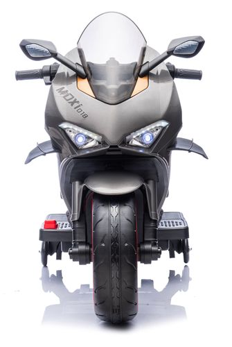 אופנוע ענק ממונע 24V דמוי דוקאטי, נסיעה קדימה/אחורה, מולטימדיה ואורות בגלגלים - אפור