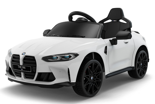 מכונית ממונעת 12V דמוי BMW M4 עם גלגלי EVA, הנעה 4X4, צלילים, אורות ושלט רחוק - לבן