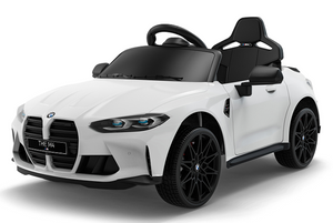 מכונית ממונעת 12V דמוי BMW M4 עם גלגלי EVA, הנעה 4X4, צלילים, אורות ושלט רחוק - לבן