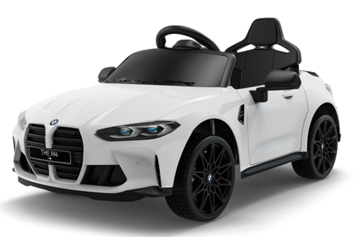 מכונית ממונעת 12V דמוי BMW M4 עם גלגלי EVA, הנעה 4X4, צלילים, אורות ושלט רחוק - לבן
