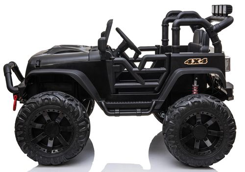 ג'יפ ממונע סופה רוביקון 24V עוצמתי לילדים עם הגה כוח חשמלי, אורות וגלגלי גומי - שחור