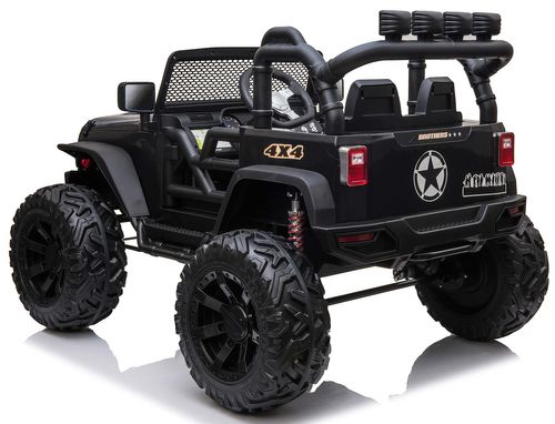 ג'יפ ממונע סופה רוביקון 24V עוצמתי לילדים עם הגה כוח חשמלי, אורות וגלגלי גומי - שחור