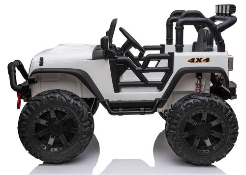 ג'יפ ממונע סופה רוביקון 24V עוצמתי לילדים עם הגה כוח חשמלי, אורות וגלגלי גומי - לבן