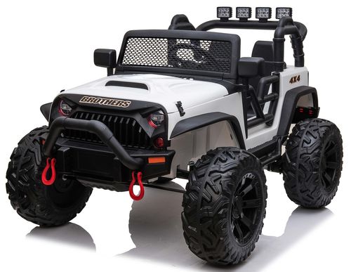 ג'יפ ממונע סופה רוביקון 24V עוצמתי לילדים עם הגה כוח חשמלי, אורות וגלגלי גומי - לבן