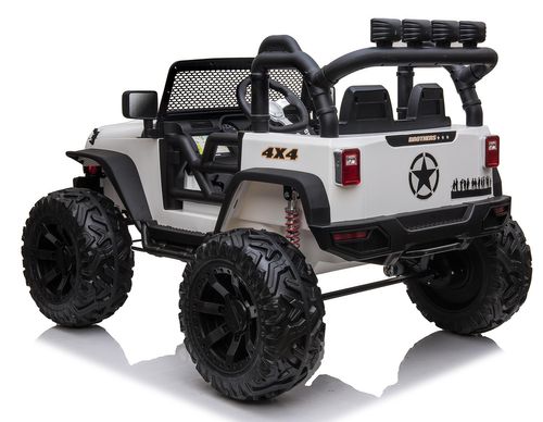 ג'יפ ממונע סופה רוביקון 24V עוצמתי לילדים עם הגה כוח חשמלי, אורות וגלגלי גומי - לבן