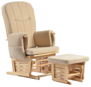 כורסת הנקה מפוארת קורל עם 6 מצבי שכיבה והדום מתנדנד - עץ טבעי / ריפוד בז