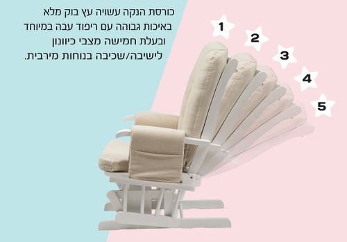 כורסת הנקה מפוארת קורל עם 6 מצבי שכיבה והדום מתנדנד - עץ טבעי / ריפוד בז' EASY BABY
