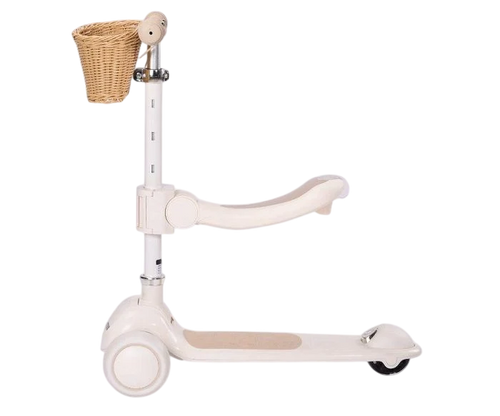 קורקינט וינטג' 2 ב-1 עם מושב מתנתק וסלסלת קש Retro Line - לבן