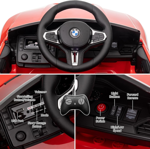 מכונית ממונעת 12V דמוי BMW M4 עם גלגלי EVA, הנעה 4X4, צלילים, אורות ושלט רחוק - אדום