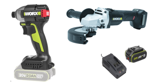 משחזת זווית נטענת 20V WU812.9 WORX + מברגת אימפקט 200N.M WU292.S WORX 