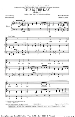 ספר תווים לשירה ופסנתר Smith, Gerald - This Is The Day (Solo Voice & Piano)