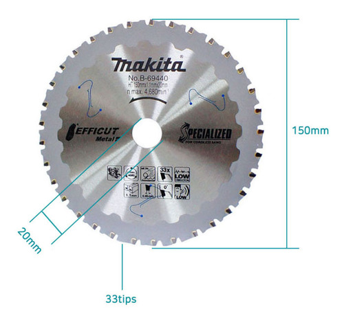 להב TCT שקט למסור נטען EFFICUT 150X33 מתכת MAKITA מקיטה