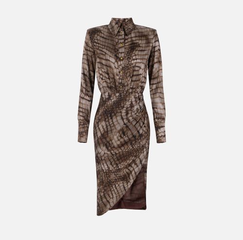 Dress in stretch satin fabric with alligator print