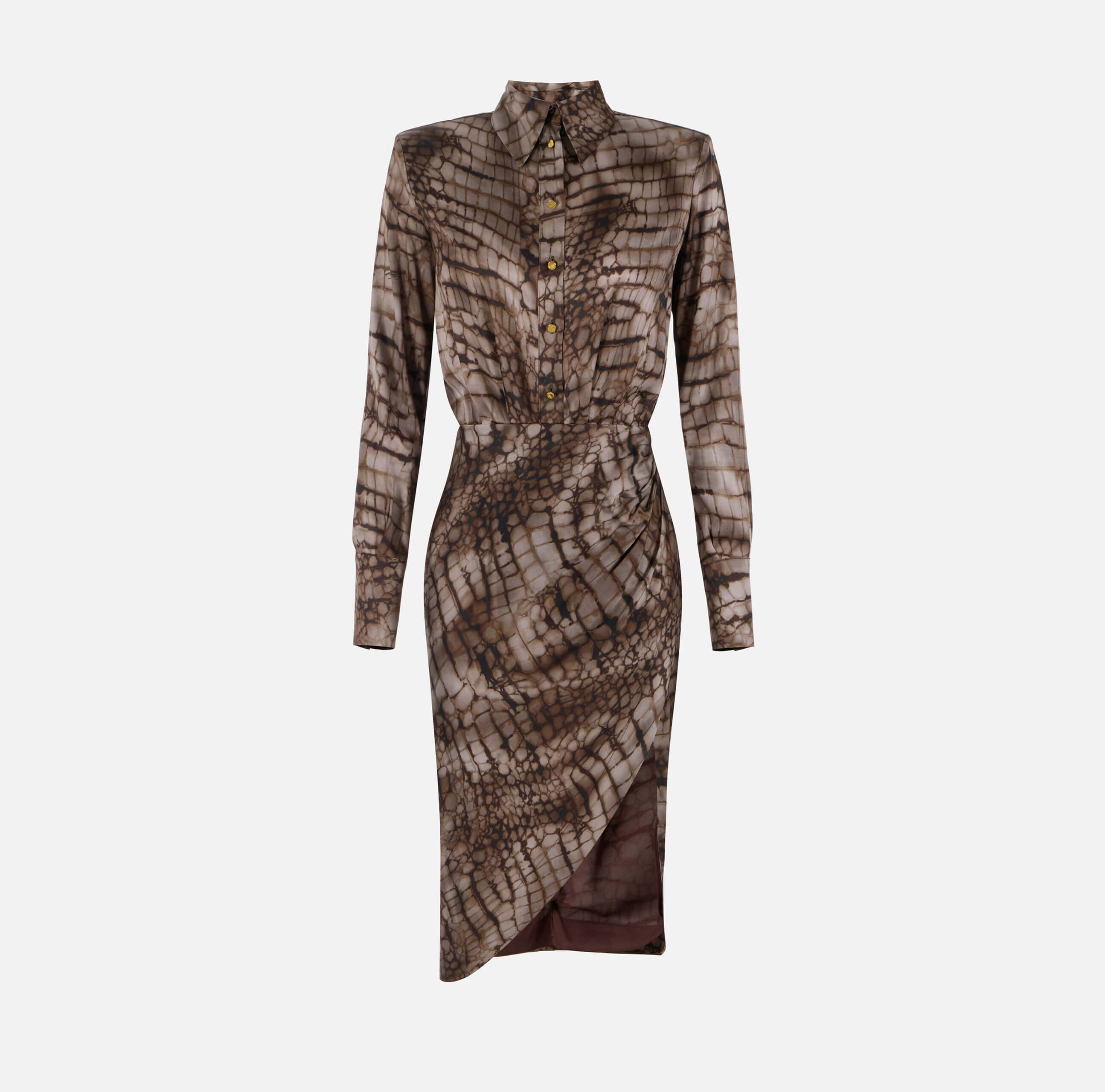 Dress in stretch satin fabric with alligator print
