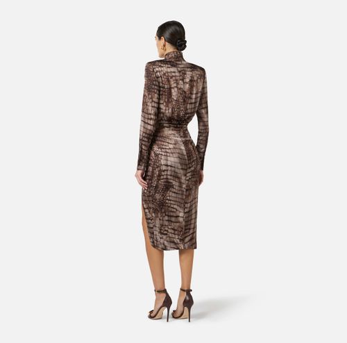 Dress in stretch satin fabric with alligator print