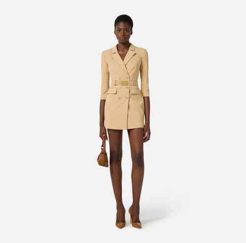Dress in technical bi-elastic fabric with belt