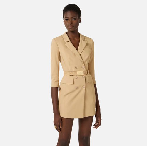 Dress in technical bi-elastic fabric with belt