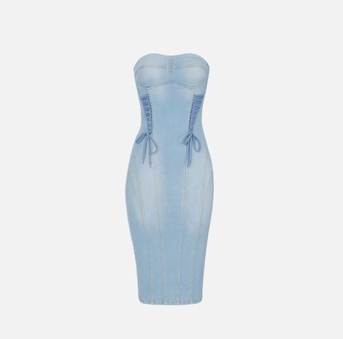 Denim dress with crossover laces