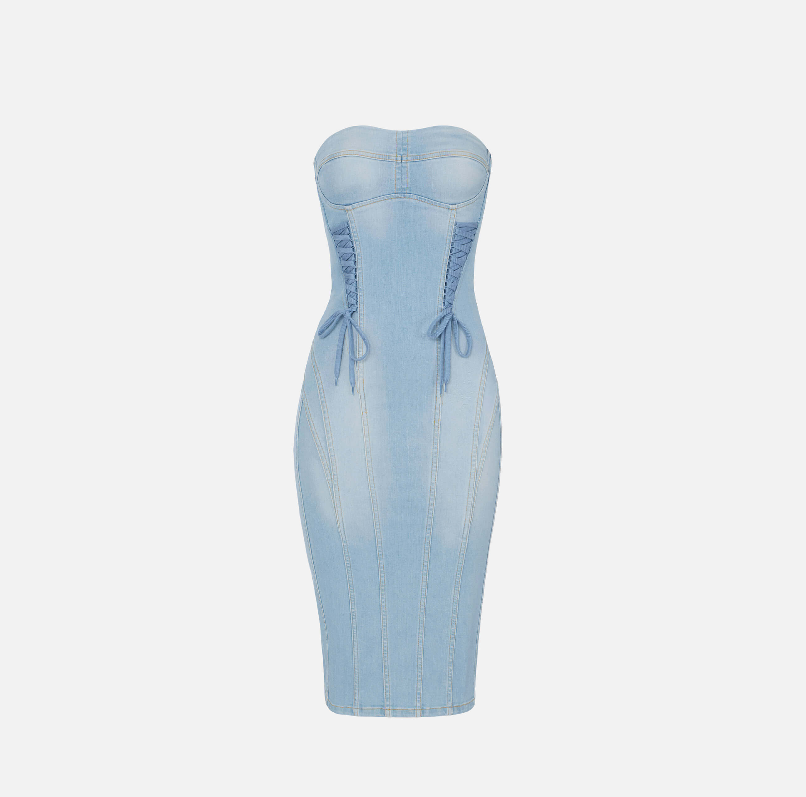 Denim dress with crossover laces
