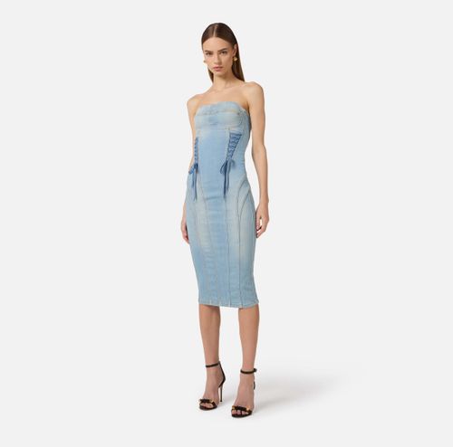Denim dress with crossover laces