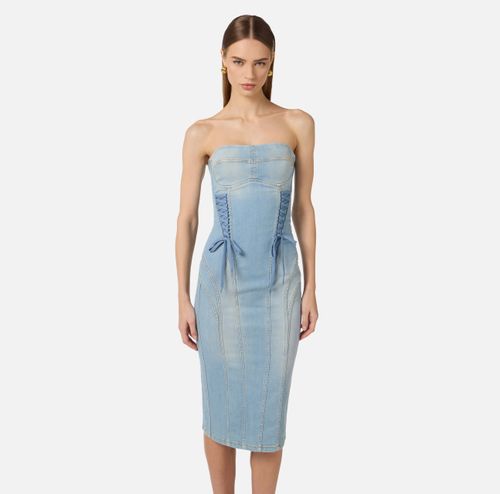 Denim dress with crossover laces