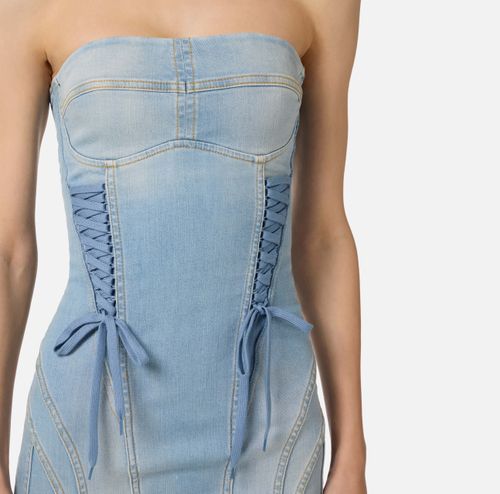 Denim dress with crossover laces