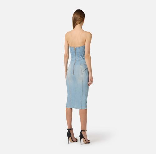 Denim dress with crossover laces