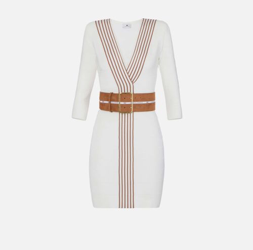 Knit fabric dress with striped bands