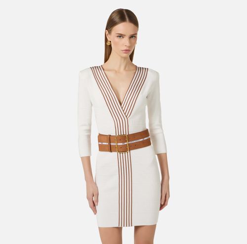 Knit fabric dress with striped bands