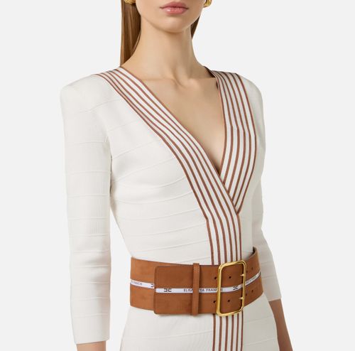 Knit fabric dress with striped bands