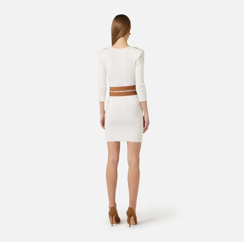 Knit fabric dress with striped bands