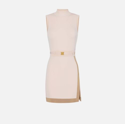 Mini dress in knit fabric with shiny viscose bands