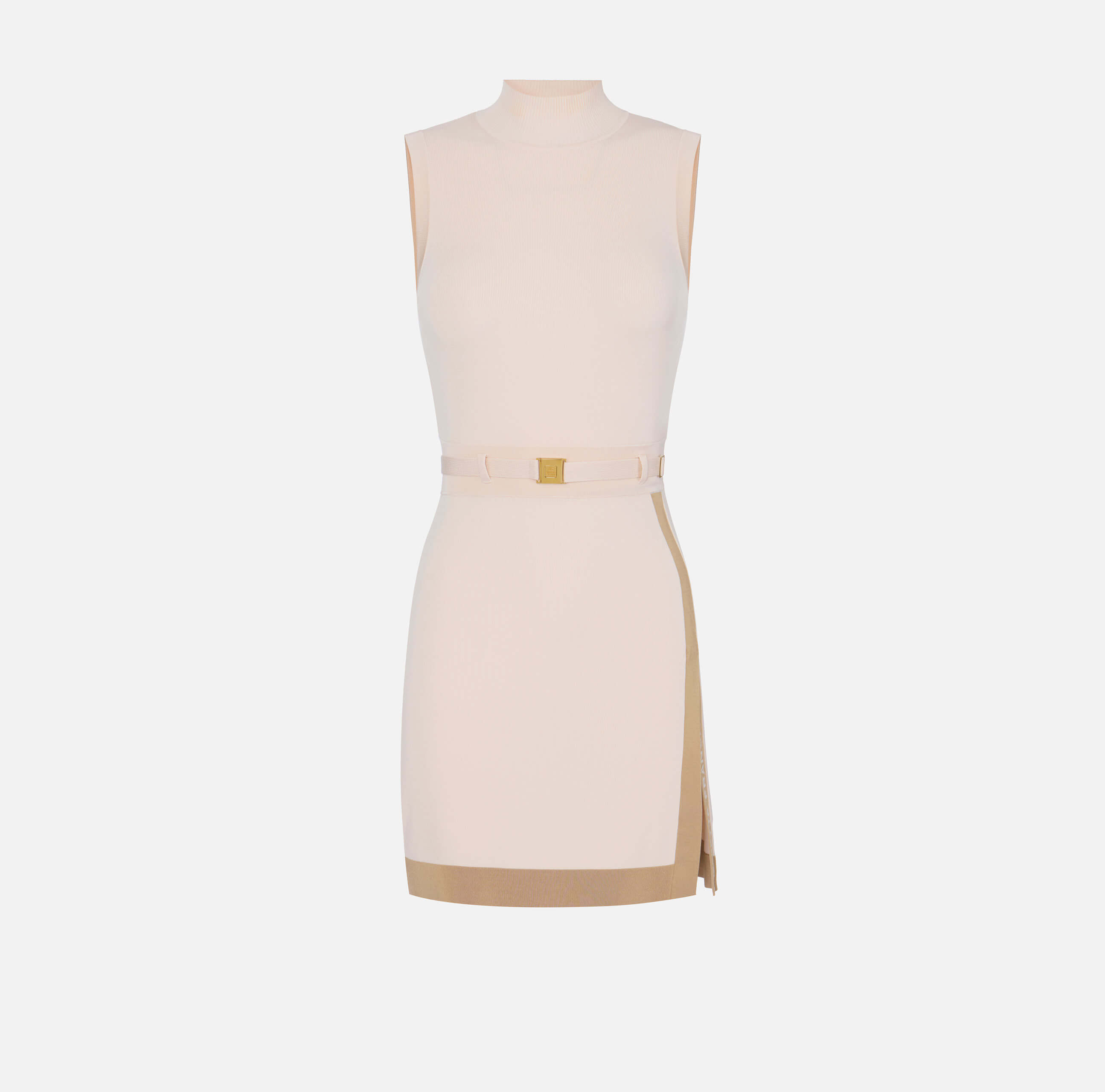 Mini dress in knit fabric with shiny viscose bands