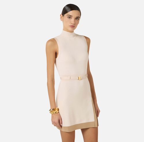 Mini dress in knit fabric with shiny viscose bands