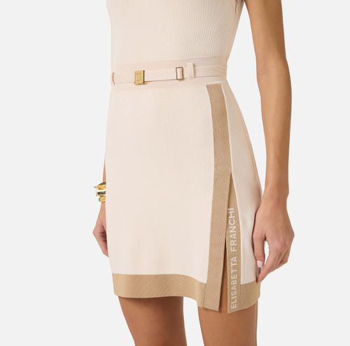 Mini dress in knit fabric with shiny viscose bands