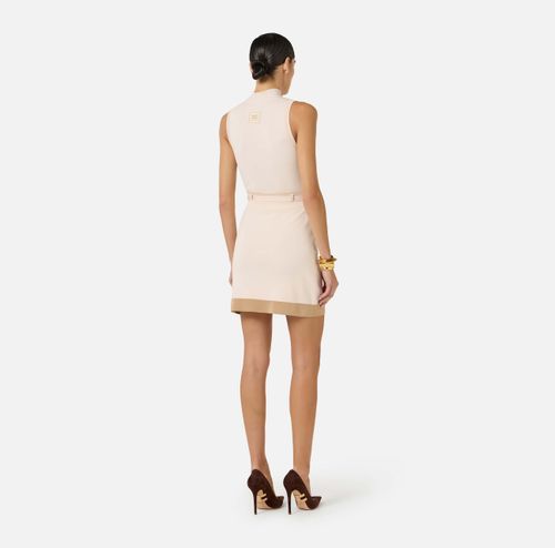 Mini dress in knit fabric with shiny viscose bands
