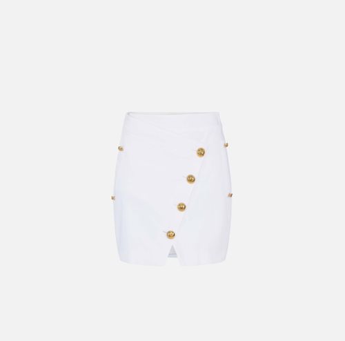 Cotton gabardine miniskirt with jewel buttons