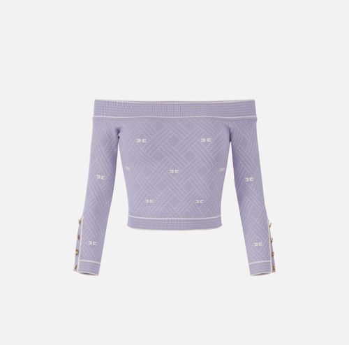 Top in knit fabric with diamond-shaped jacquard fabric