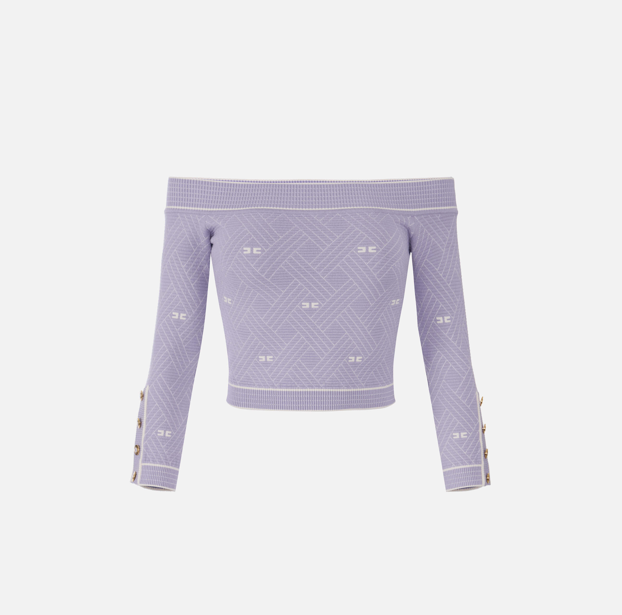 Top in knit fabric with diamond-shaped jacquard fabric