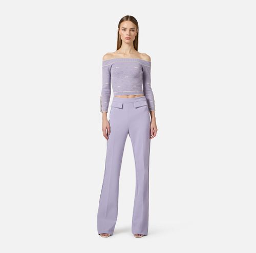 Top in knit fabric with diamond-shaped jacquard fabric