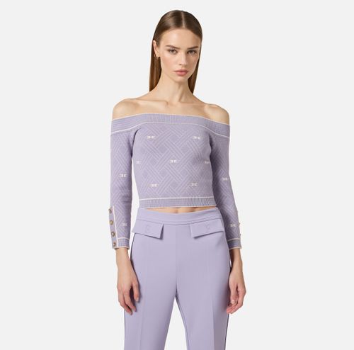 Top in knit fabric with diamond-shaped jacquard fabric
