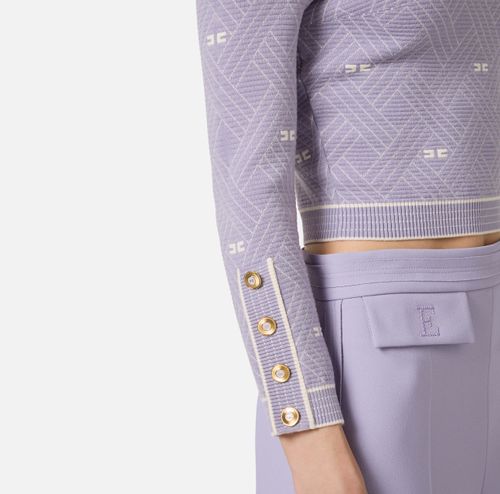 Top in knit fabric with diamond-shaped jacquard fabric