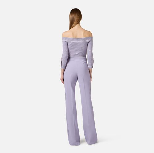 Top in knit fabric with diamond-shaped jacquard fabric