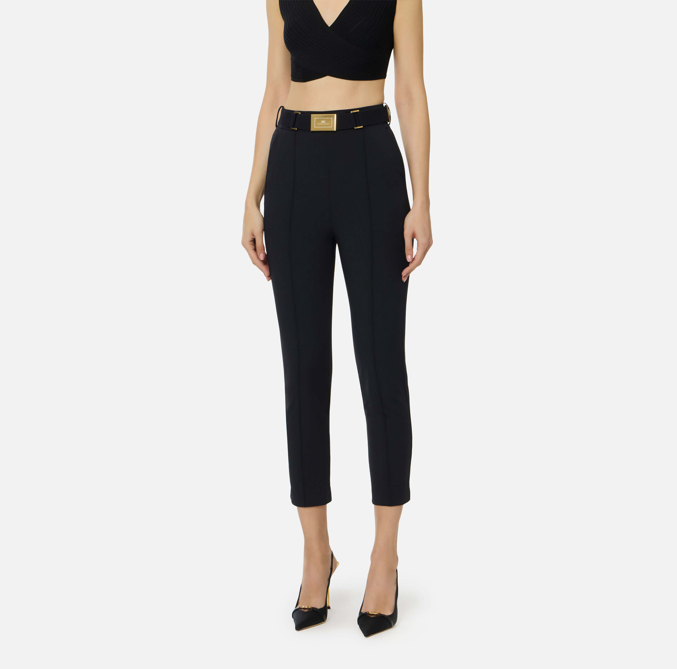 Trousers in technical bi-elastic fabric with belt