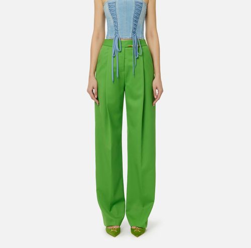 Cool wool trousers with jewel plaque