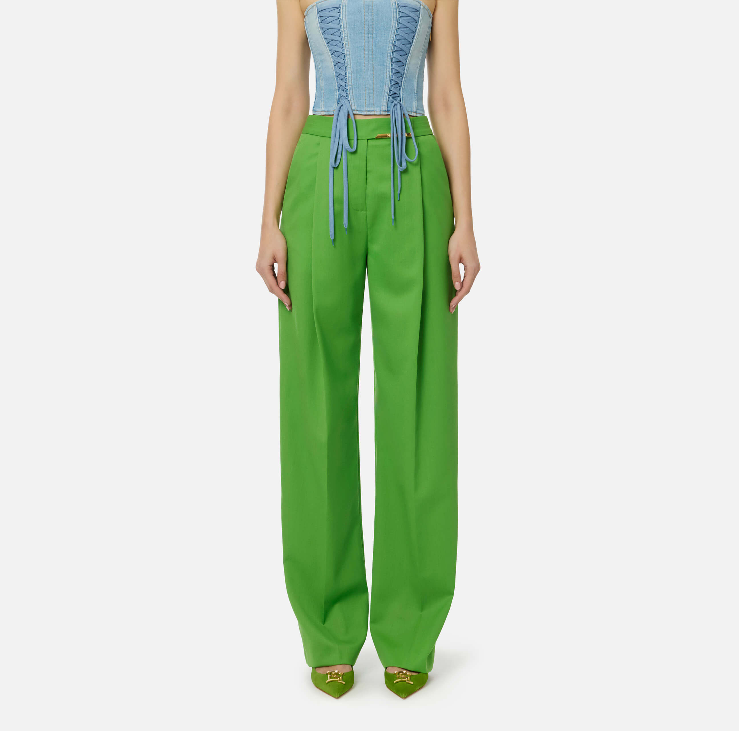 Cool wool trousers with jewel plaque