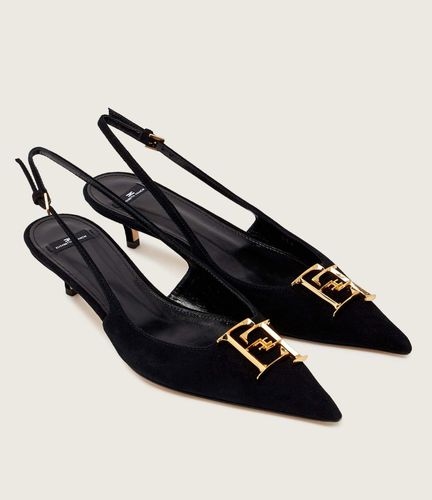 Suede slingbacks with logo detail